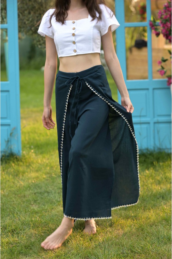 ELİŞİ BONCUKLU BİLMECE PANTOLON - PETROL YEŞİLİ